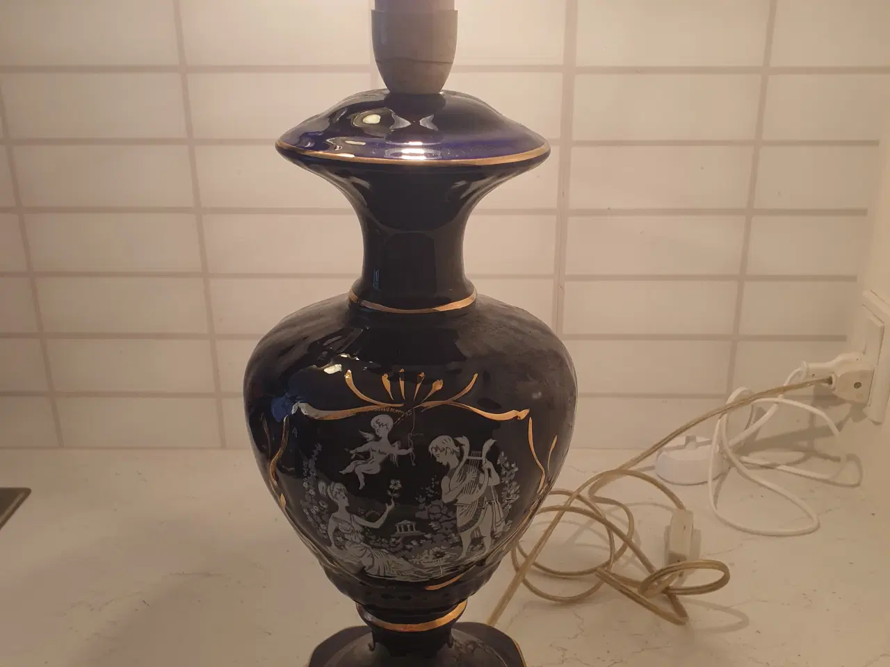 Billede 1 - Vintage Bordlampe I Blå Porcelæn