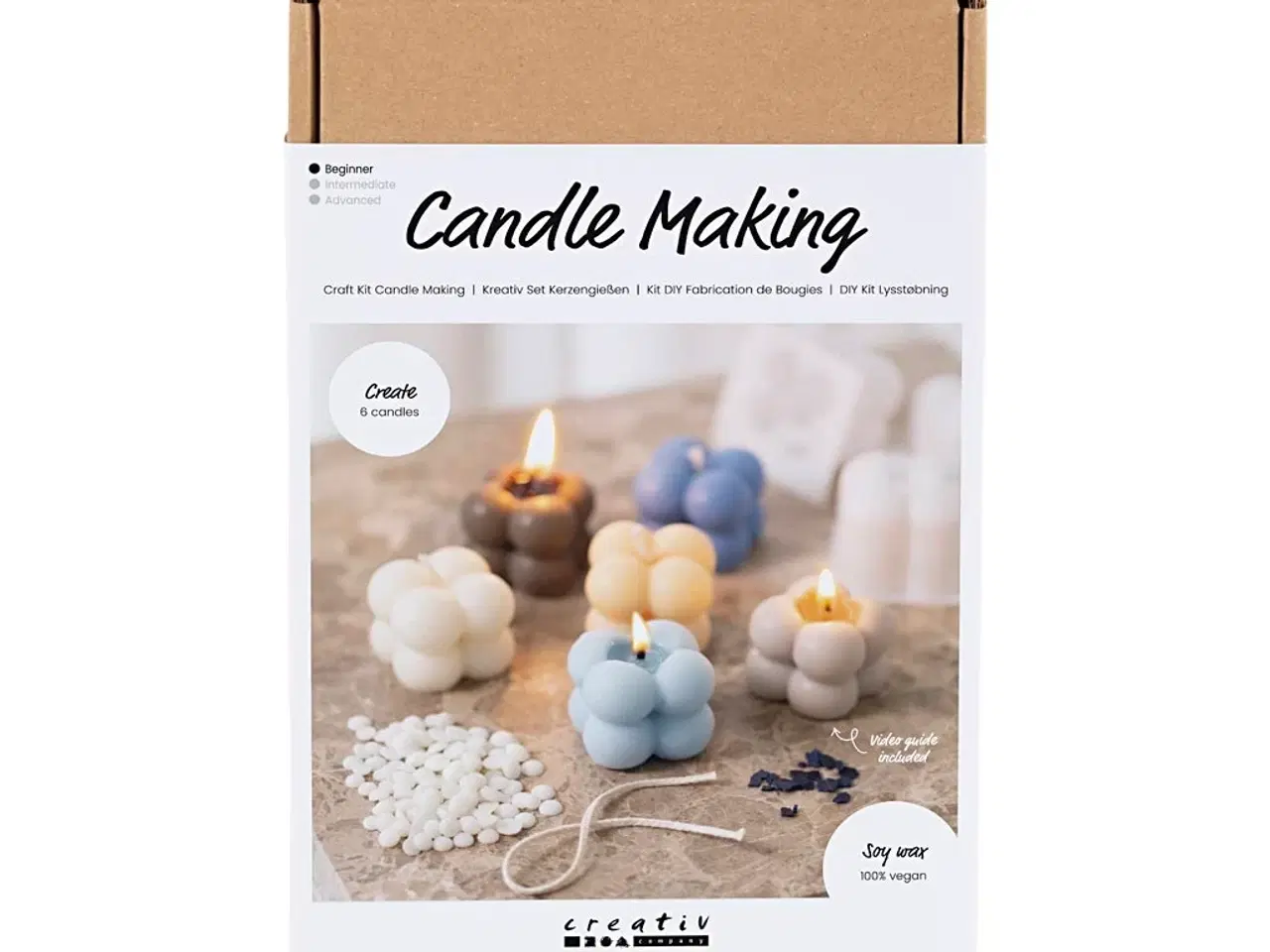 Billede 1 - DIY Kit Lysstøbning, Bubble soyalys, varm beige, lys blå, creme, 1 pk.