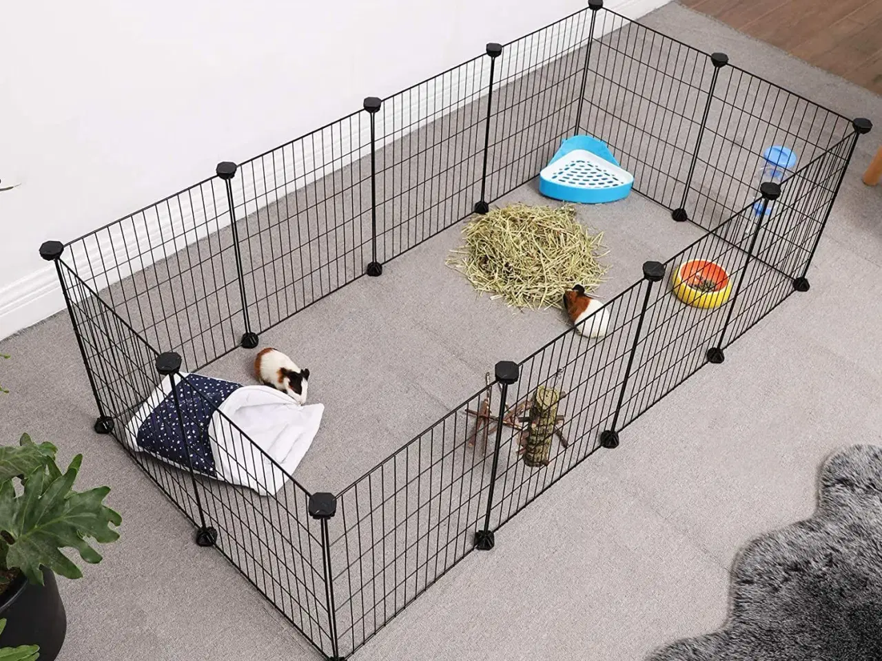 Billede 3 - Løbegård til smådyr indendørs kanin- og marsvinebur, modulær metalhegn, sort
