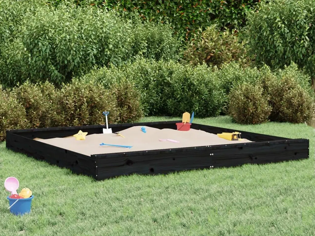 Billede 1 - Sandkasse med sæder firkantet massivt fyrretræ sort