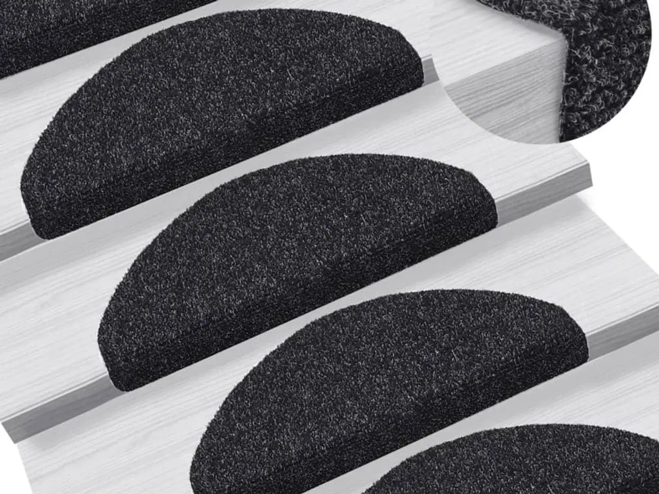 Billede 1 - Trappemåtter selvklæbende 15 stk. 65x21x4 cm sorte halvrunde store
