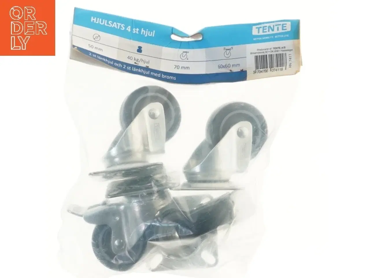 Billede 2 - Hjulsæt med 4 hjul og bremse fra Tente (str. 6x6 cm)