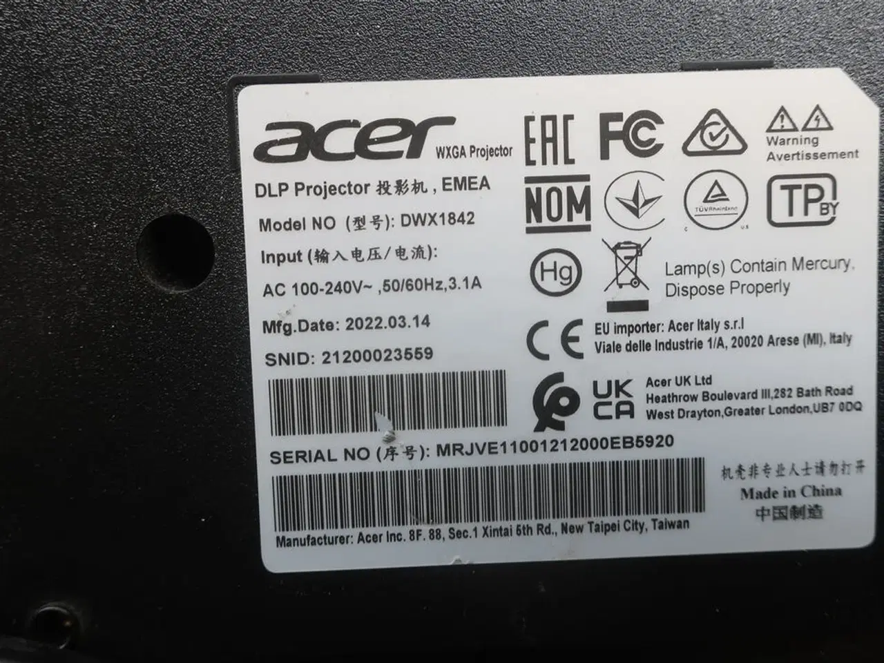 Billede 5 - Projector ACER DWX1842