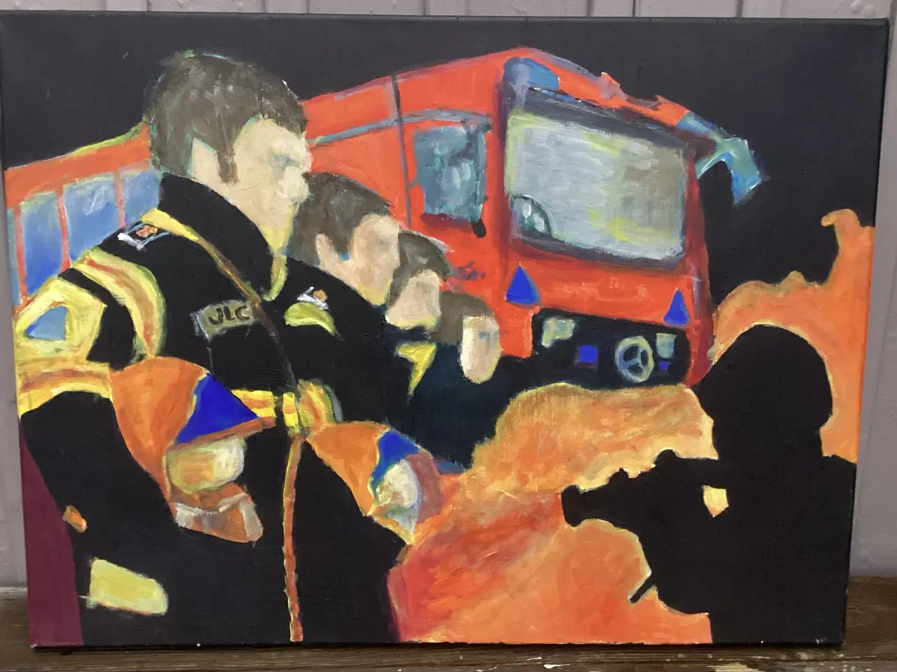 Billede 1 - Annette Lauth, maleri med brandvæsen, brandmand og