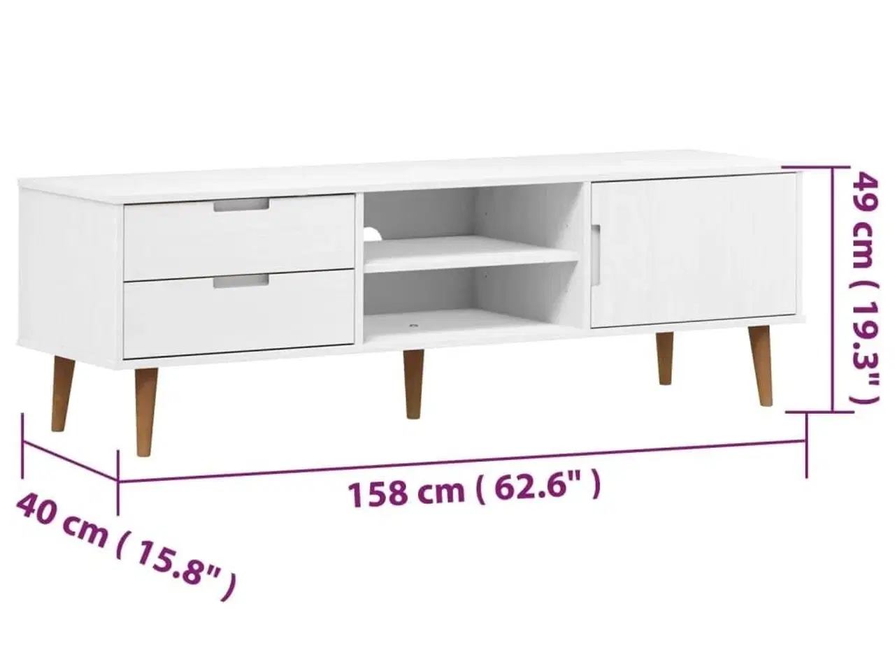 Billede 8 - Tv-skab MOLDE 158x40x49 cm massivt fyrretræ hvid