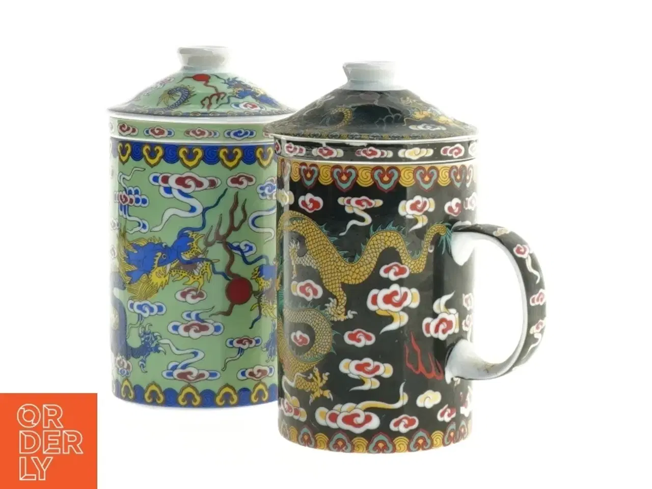 Billede 6 - Dekorerede porcelænskrus med låg (str. 14,5 x 7,5 x 11 cm)
