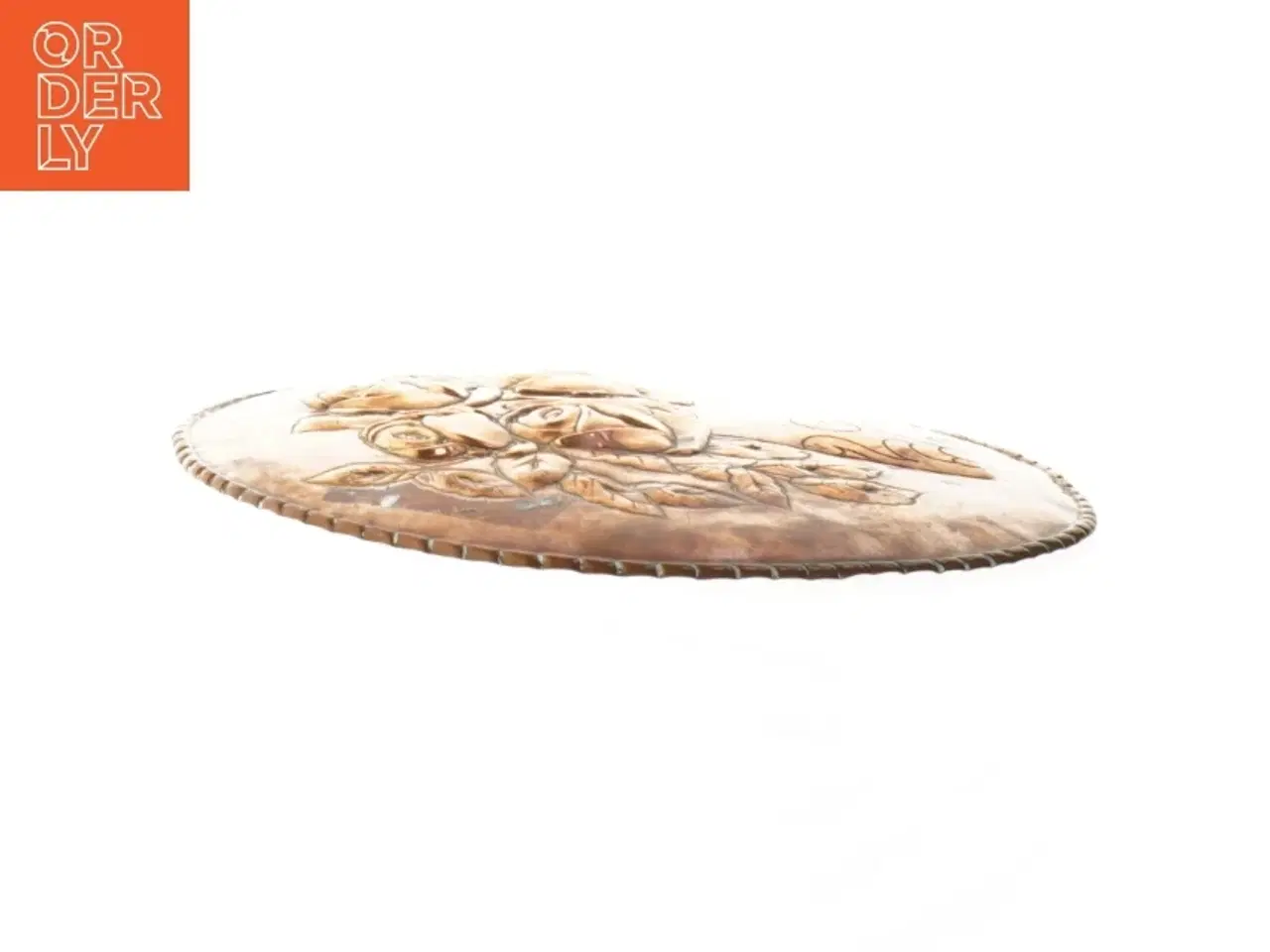 Billede 3 - Kobber platte  med blomstermotiv (str. Ø 25,5x1 cm)