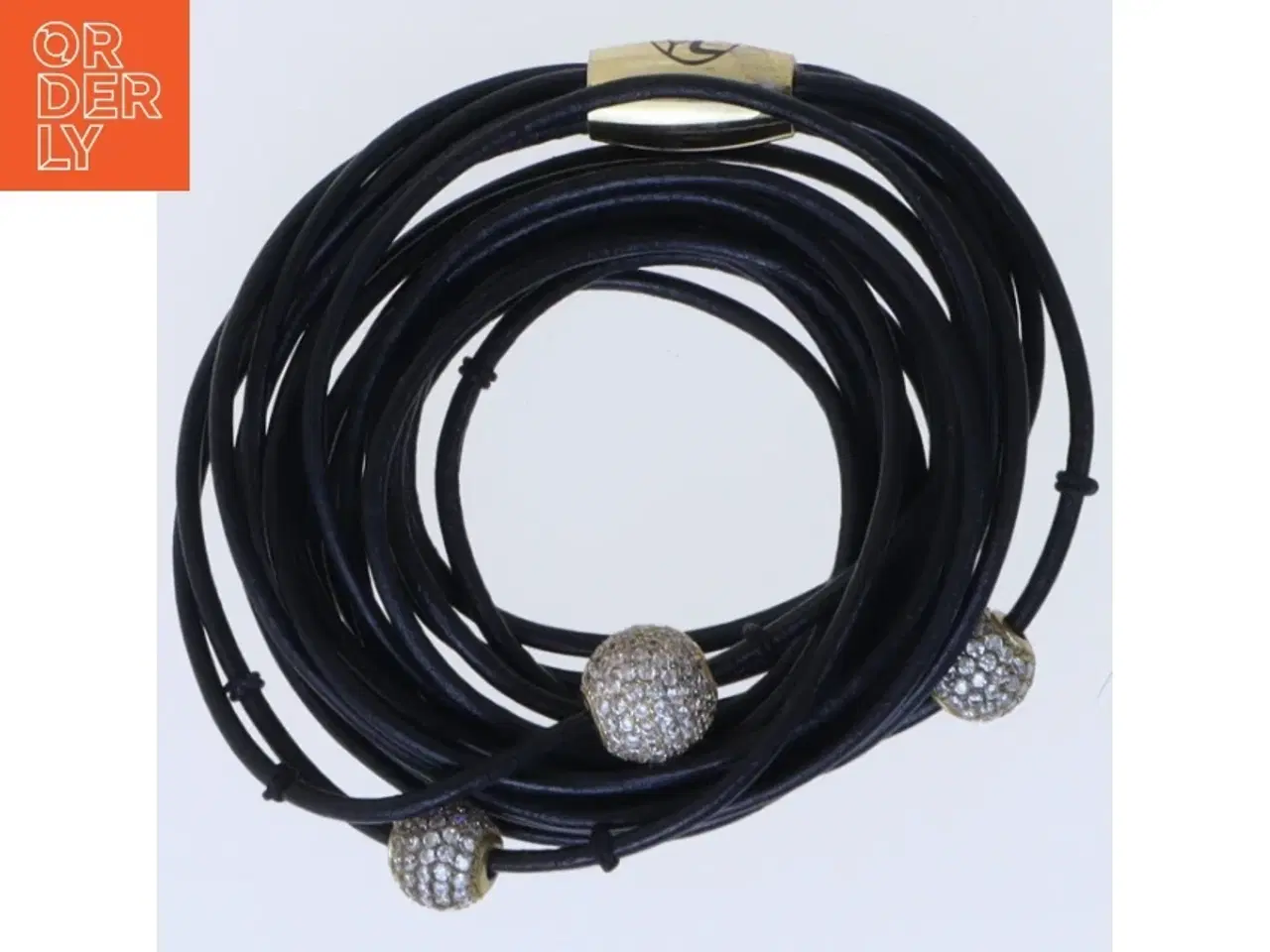 Billede 1 - Sort læderarmbånd med glimmer kugler (str. 51 cm)