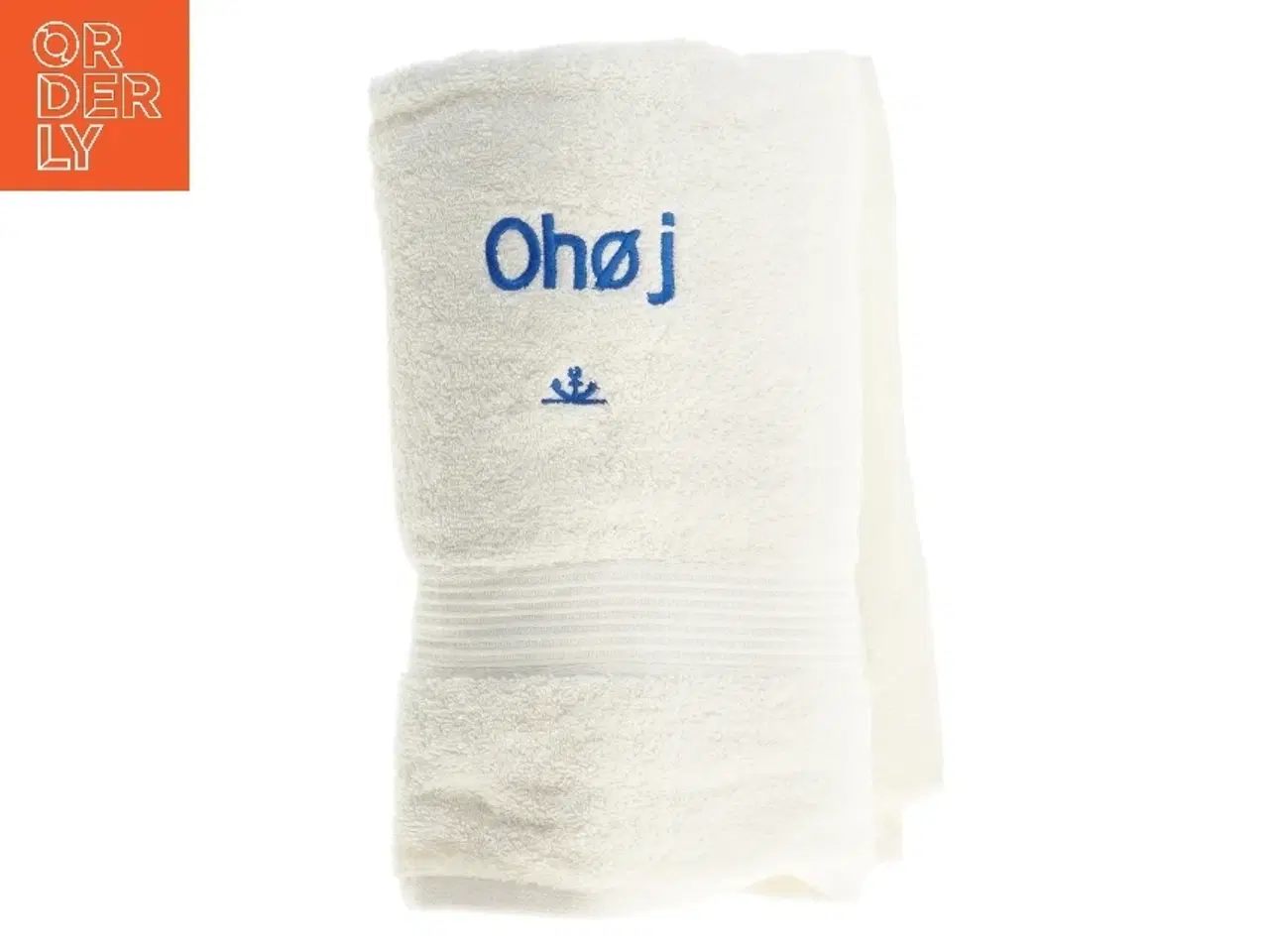 Billede 1 - Sæt af håndklæder med Ohøj broderi (str. 4 stk 38,5x40 & 100x50 & 70x50 & 72x140 cm)