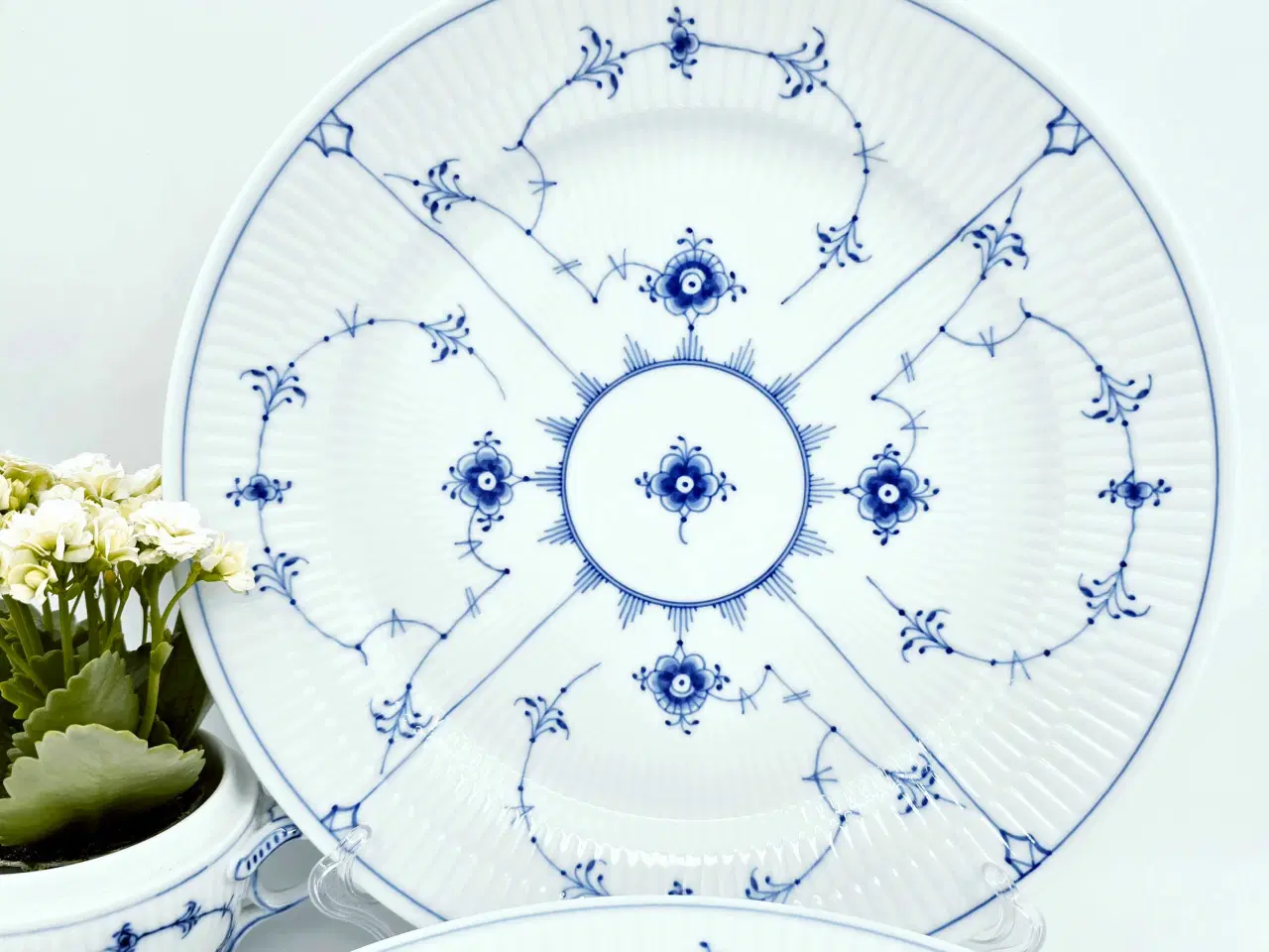 Billede 2 - Musselmalet Riflet Middagstallerken Porcelæn 