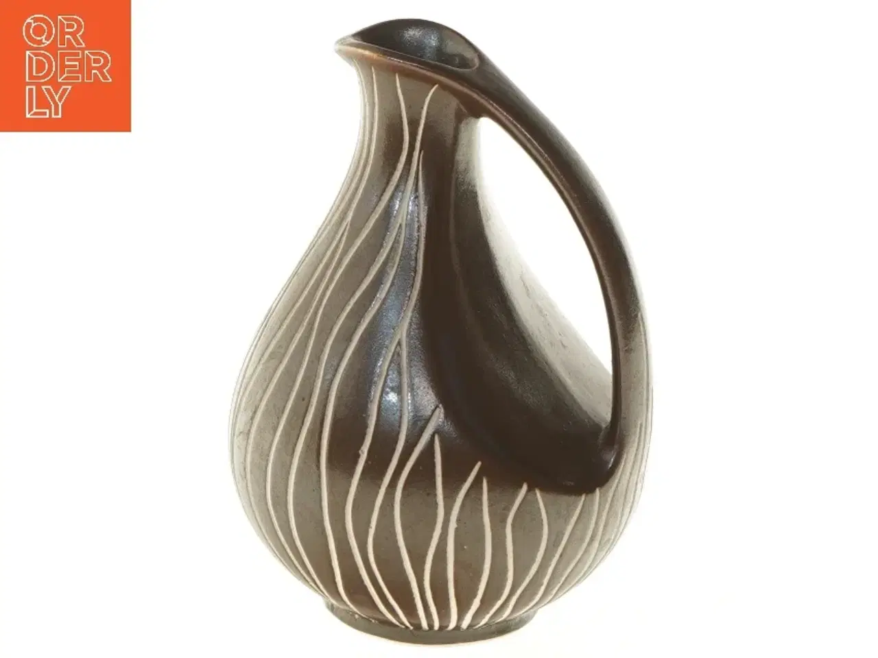 Billede 1 - Keramikvase med hvide linjer (str. 15x11 cm)