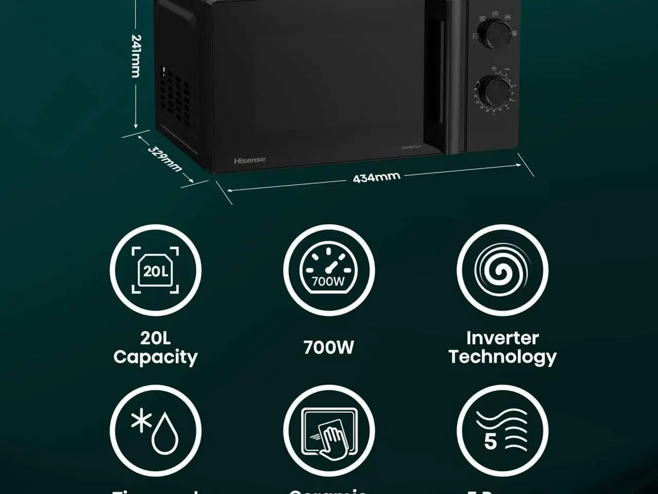 Billede 17 - Mikrobølgeovn Hisense H20MOBP1HI 20 L - Sort, 700 W