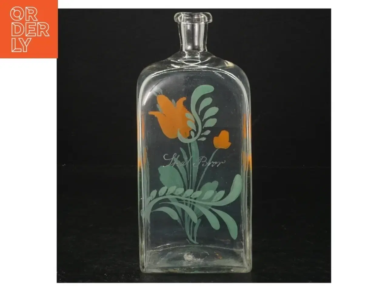 Billede 2 - Dekorativ glasflaske med blomstermotiv (str. H. 21 cm. 9 x. 6 cm)