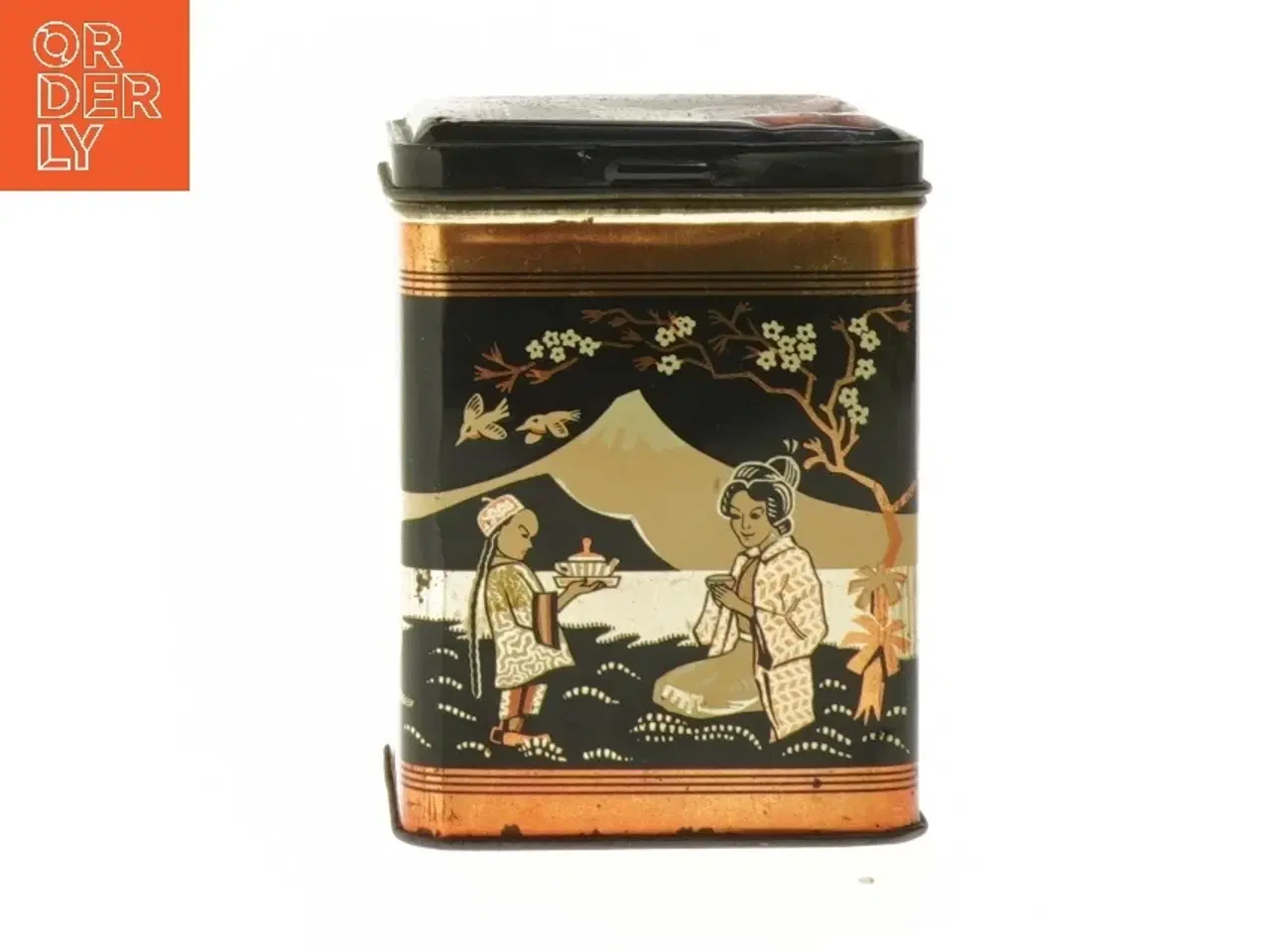 Billede 1 - Dekorativ metaldåse med japansk motiv (str. 12x9x9 cm)