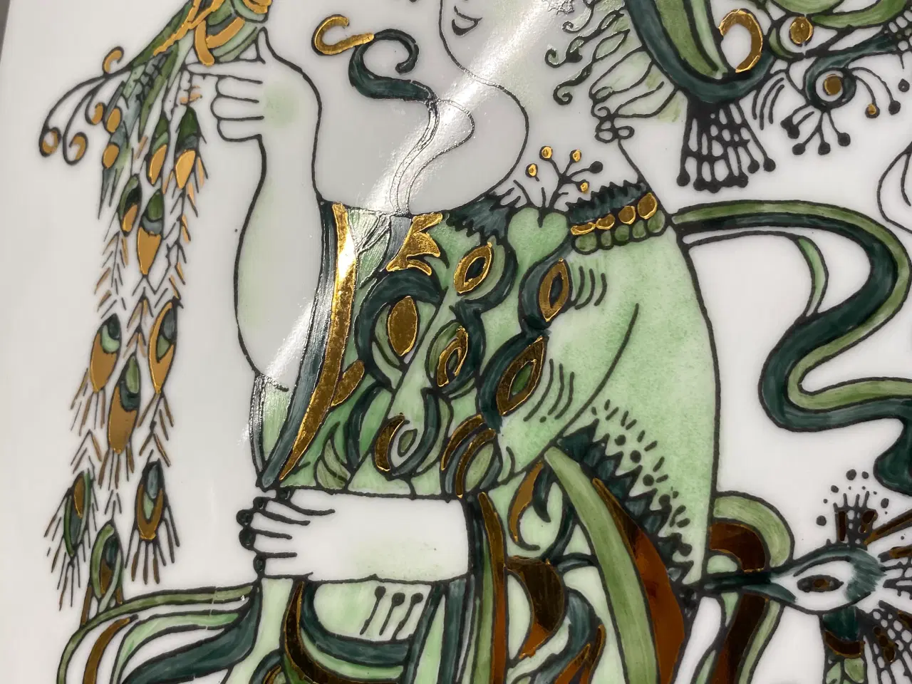 Billede 3 - Stor vase med Wiinblad grøn/guld malede motiv