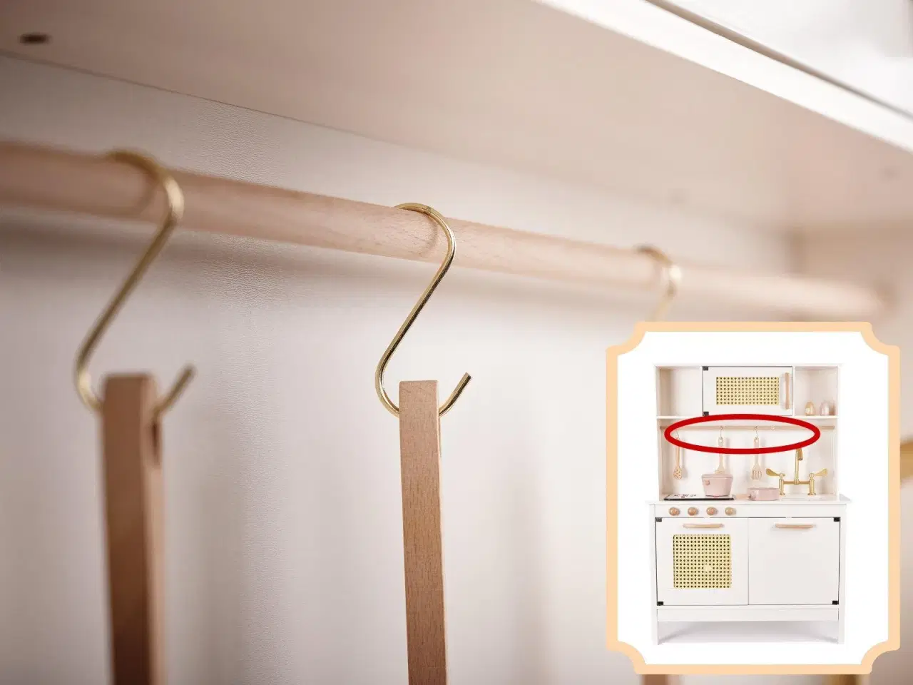 Billede 6 - Legekøkken i træ med retro look og boho tilbehør – MDF, lys og lyd