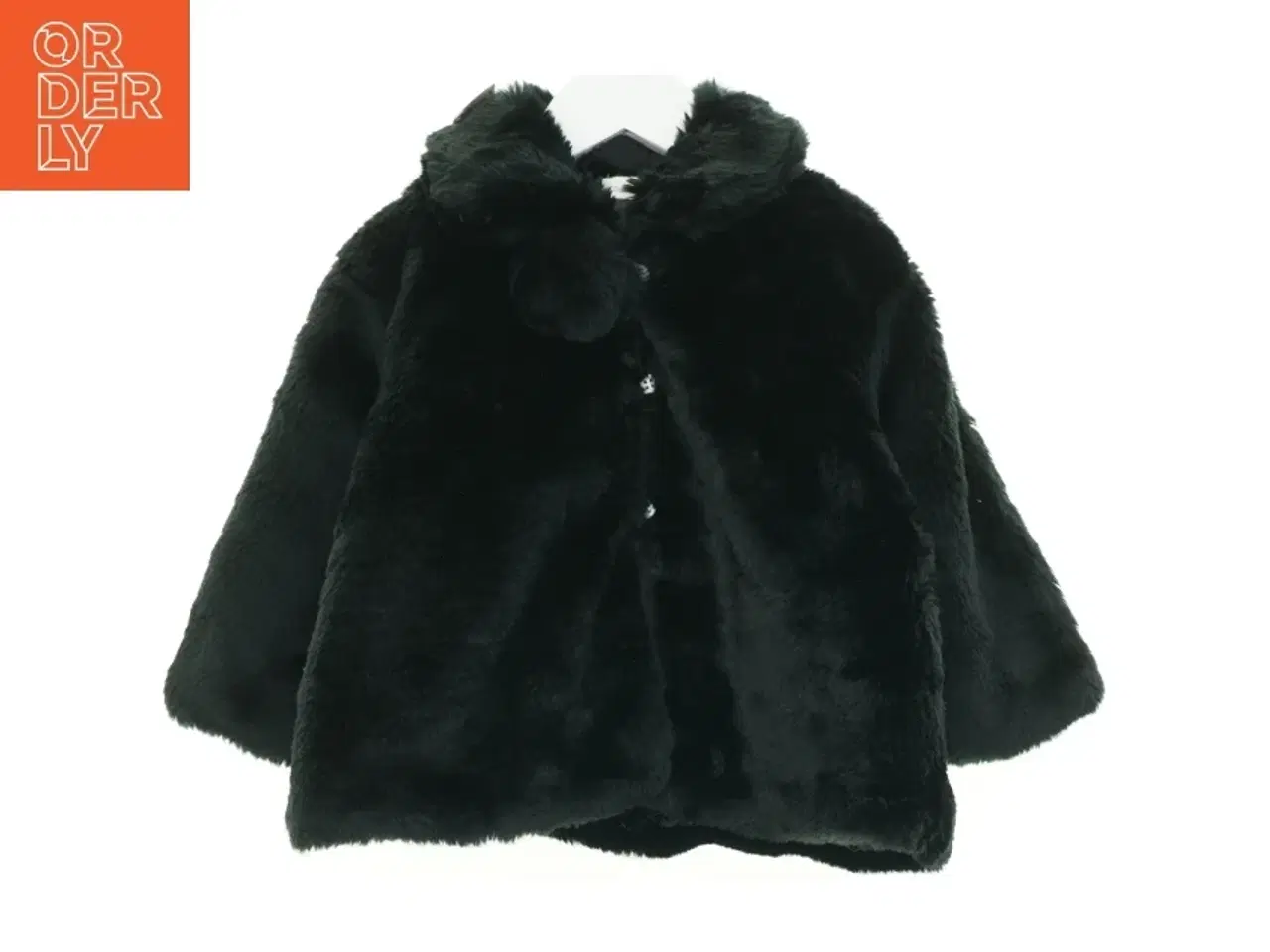 Billede 1 - Pelsfrakke i sort fake fur (str. 98 cm)