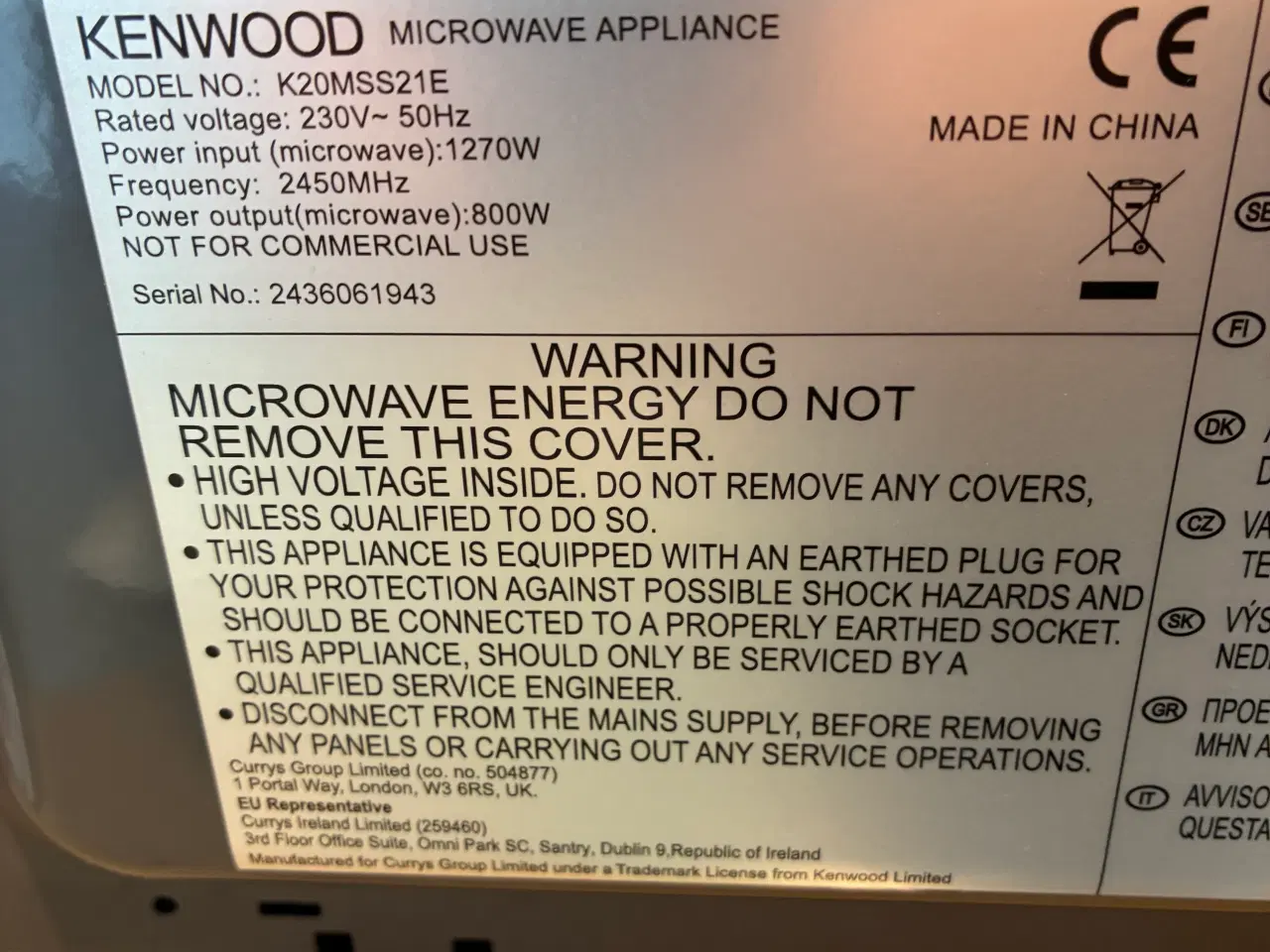 Billede 2 - Mikroovn (20 liter), Kenwood