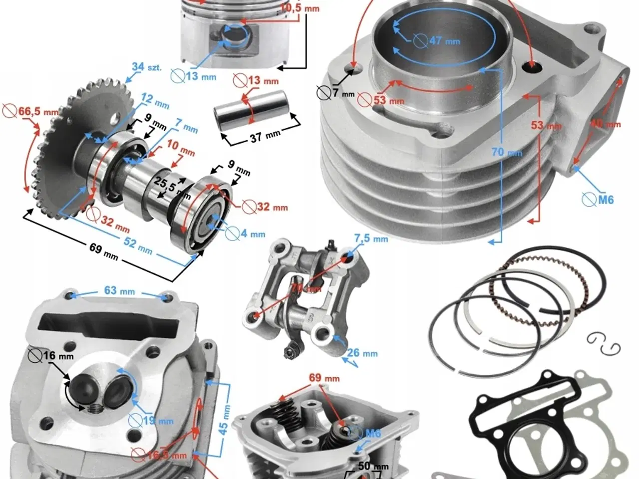 Billede 2 - NY! 72cc Komplet Cylinderkit + Topstykke + Tændrør