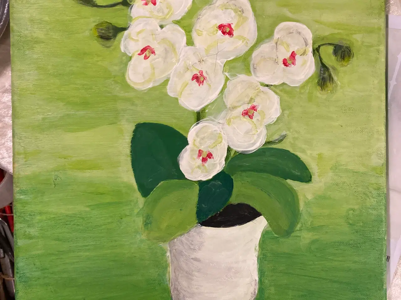 Billede 1 - Maleri grønt blomstermaleri