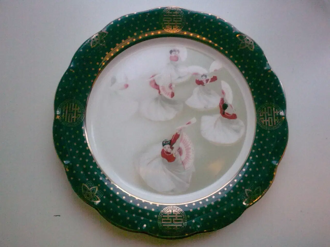 Billede 11 - Kina tallerken håndmalet m guld & sommerfugl