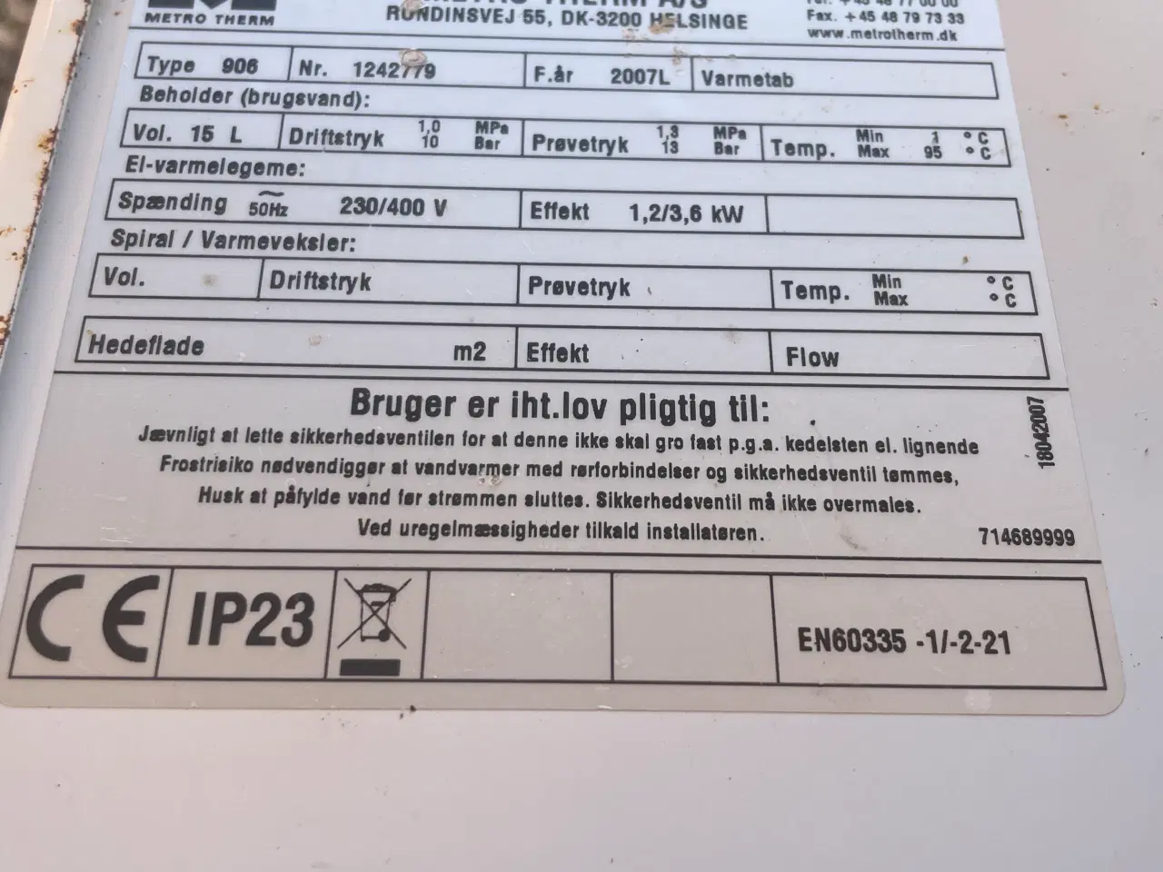 Billede 3 - Metro Therm varmtvandsbeholder