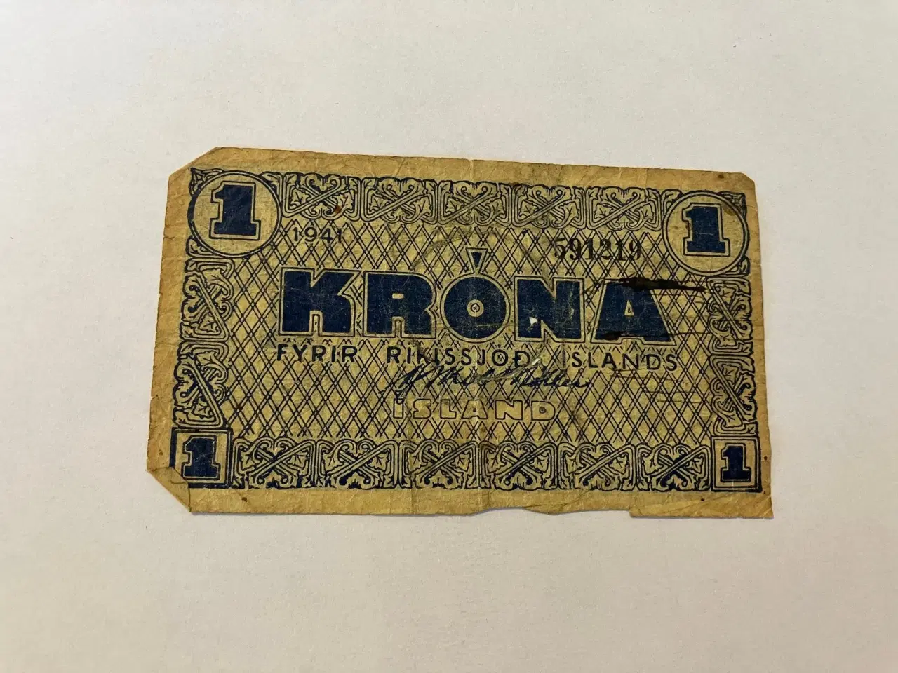 Billede 1 - 1 Krona Iceland 1941 - Very bad condition