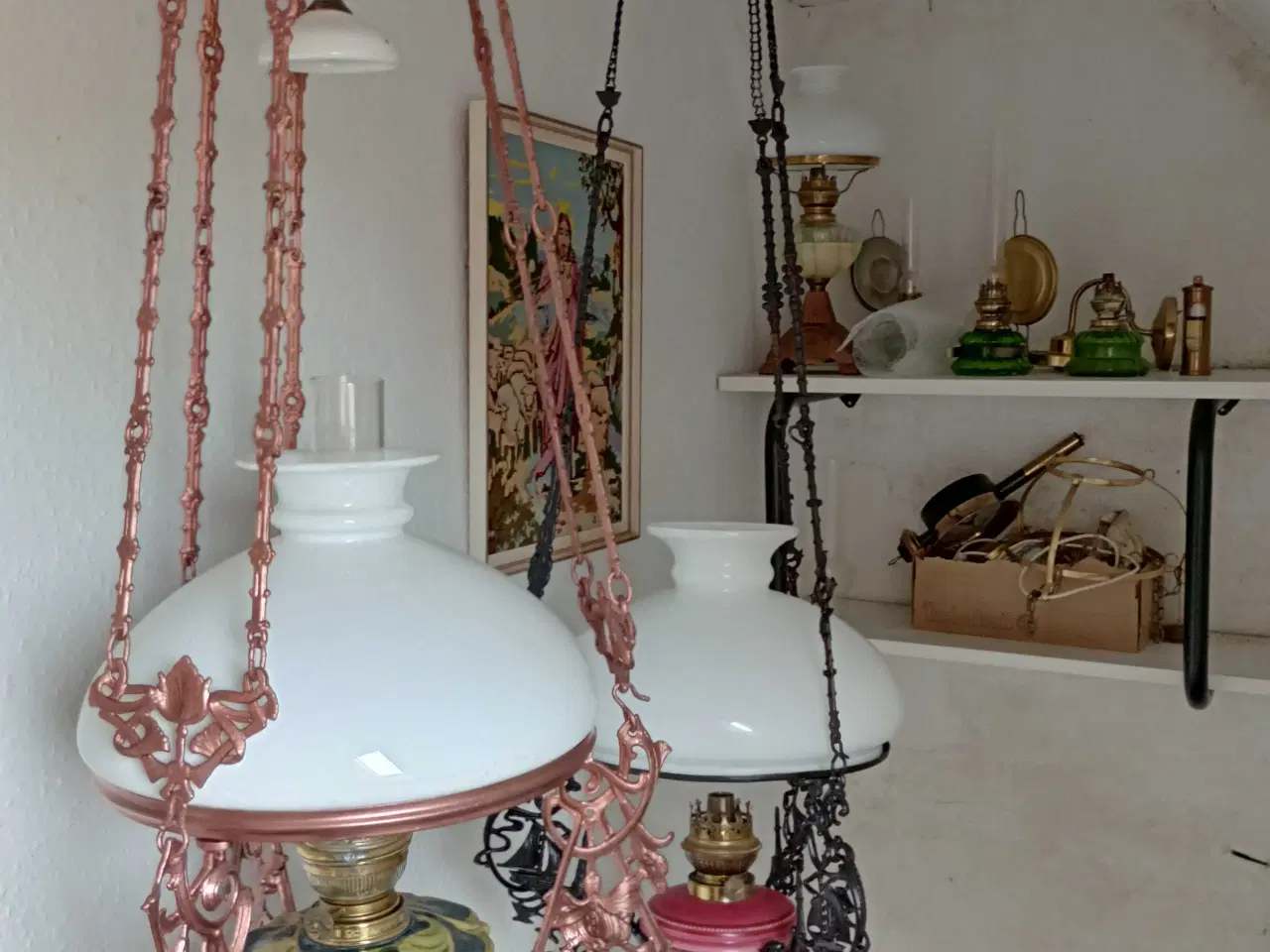 Billede 4 - Gamle hænge majolika petroleums lamper 