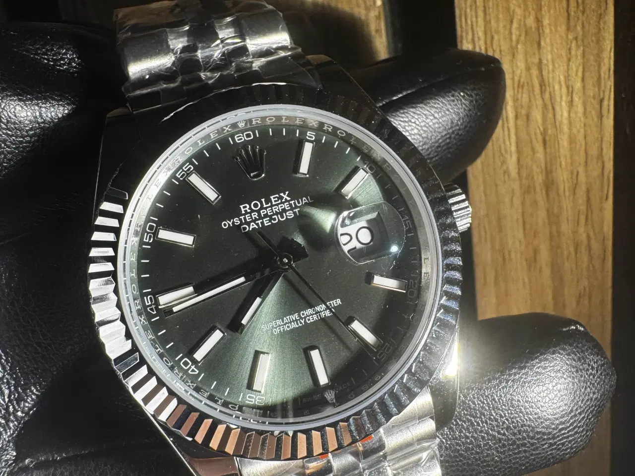 Billede 1 - Sølv ur med grøn urskive