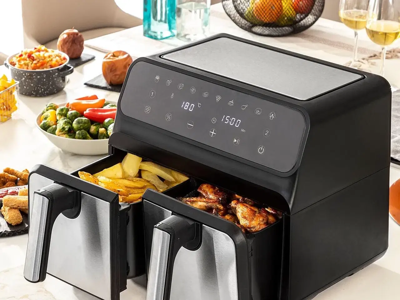 Billede 1 - Airfryer Fryinn Double 8000 Sort 3400 W 8 L Rustfrit stål