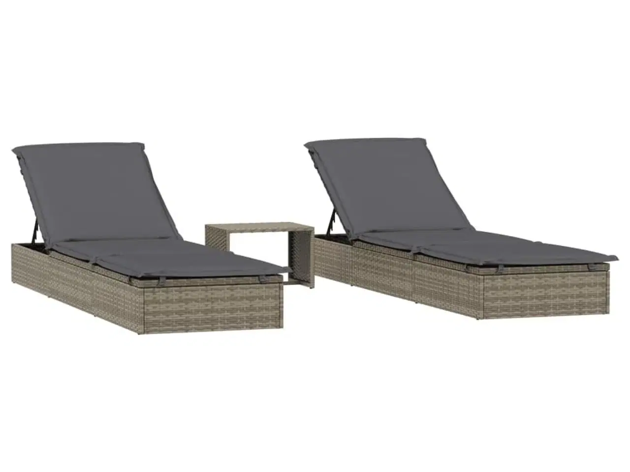 Billede 2 - Liggestole 2 stk. med bord polyrattan grå