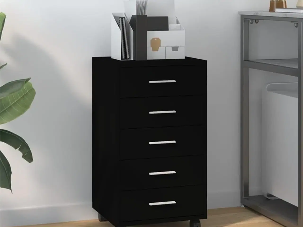 Billede 1 - Kommode med hjul konstrueret træ sort