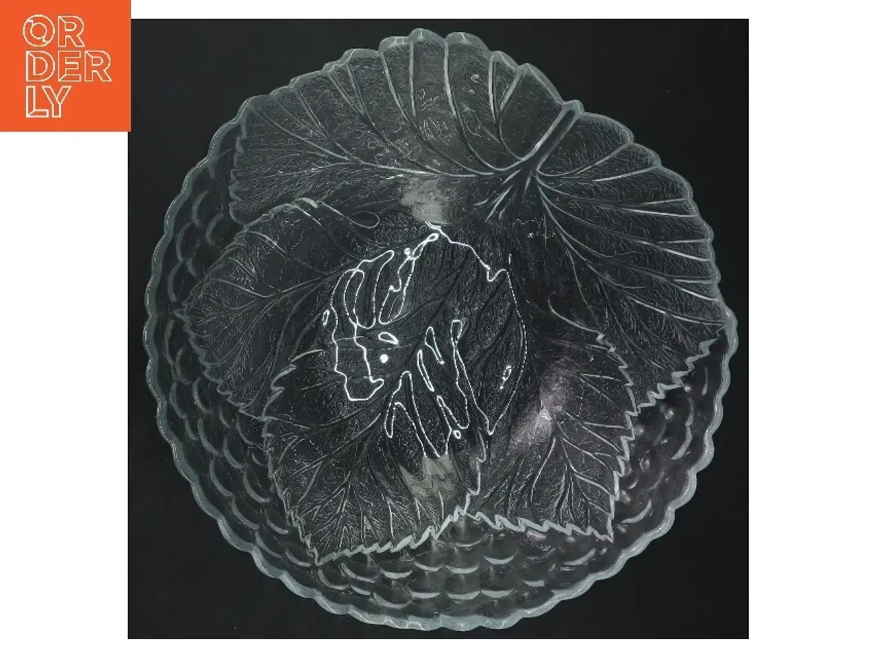 Billede 3 - Glasskål med bladmønster (str. Ø 23 cm)