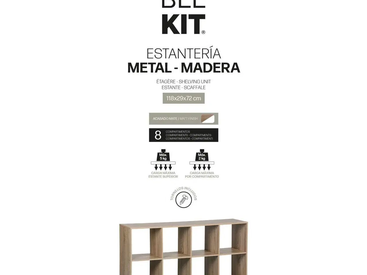 Billede 3 - Reol med kubehylder MobleKit - hvid/brun, træ og metal, 118 × 29 × 72 cm