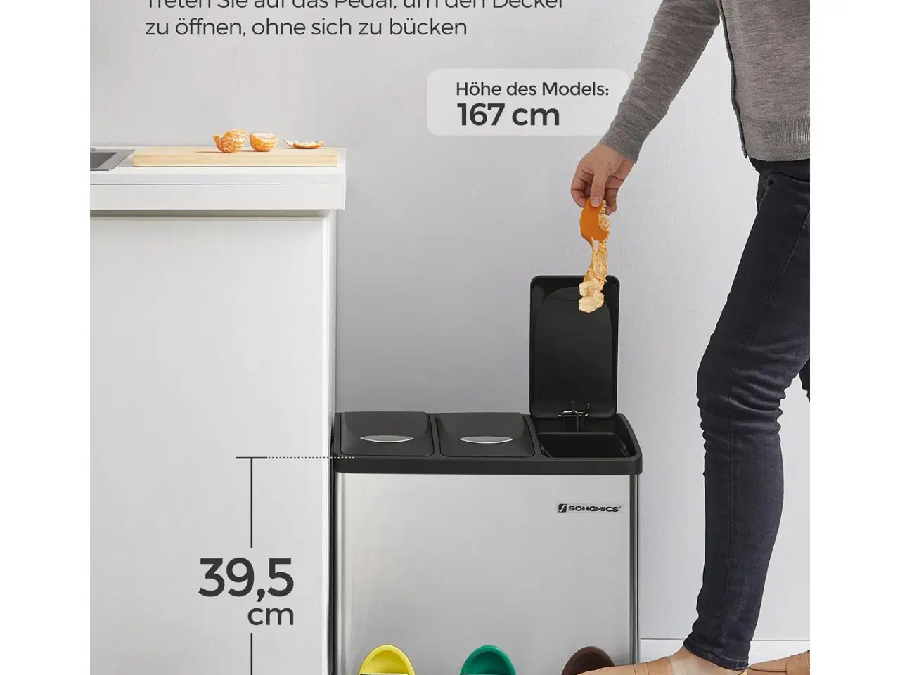 Billede 5 - Skraldespand med pedal 3-i-1 24 l, stål, sølv