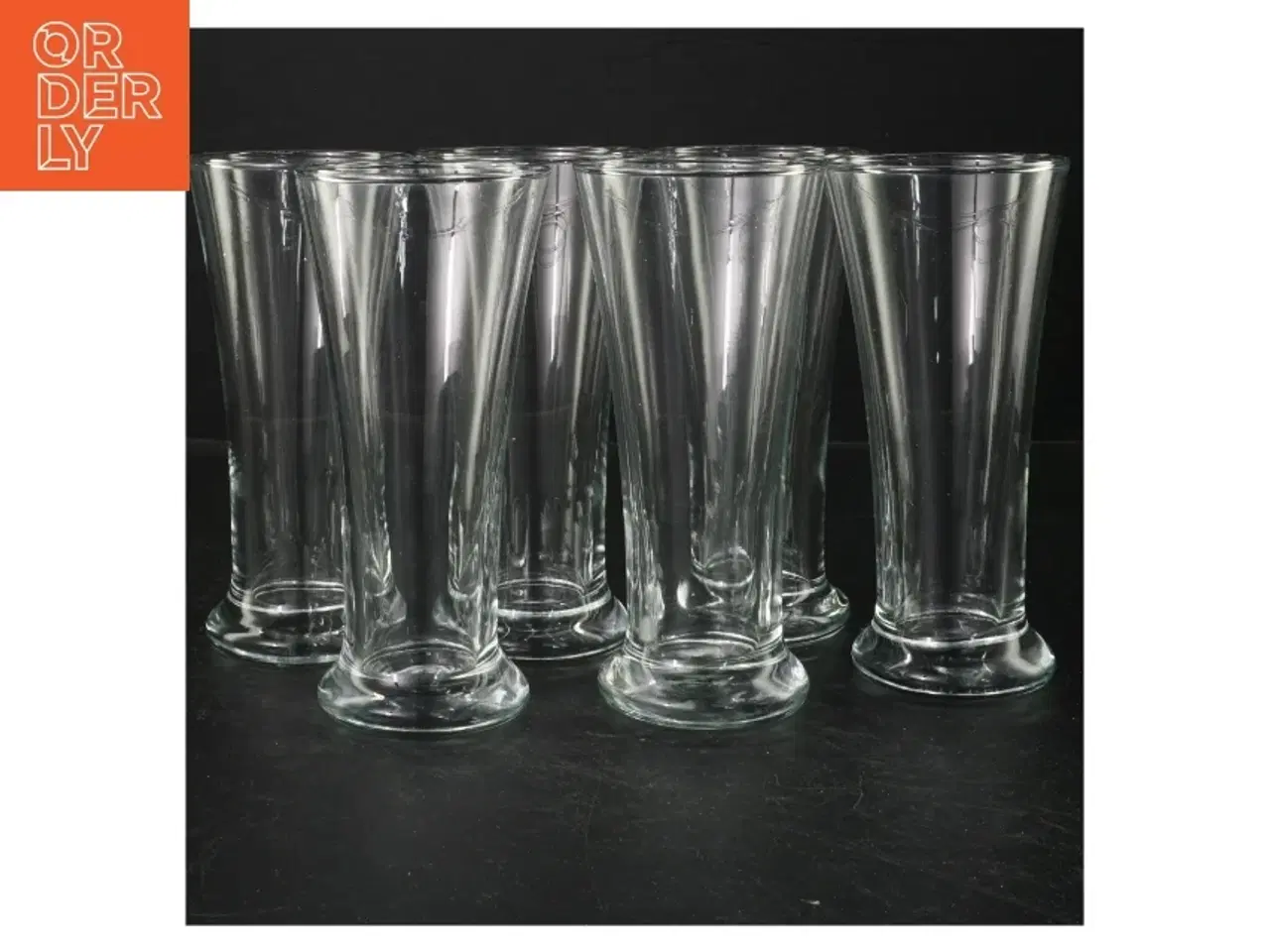 Billede 1 - 6 høje ølglas (str. Ø. 7,5 cm. længde, 16 cm. 6 styk)