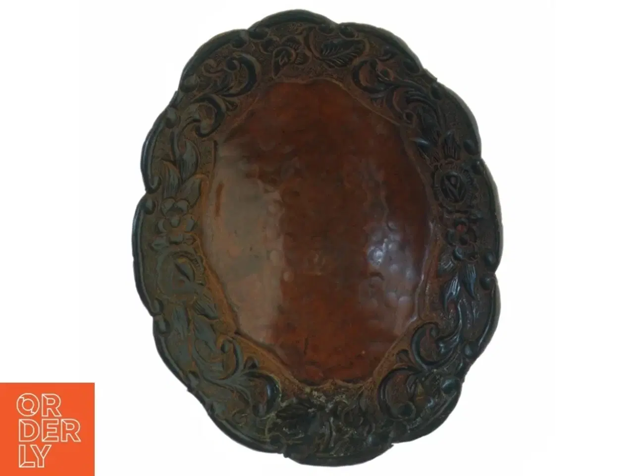 Billede 2 - Udsmykket metalfad opsats, bronze eller kobber (str. 20 x 7 x 16 cm)
