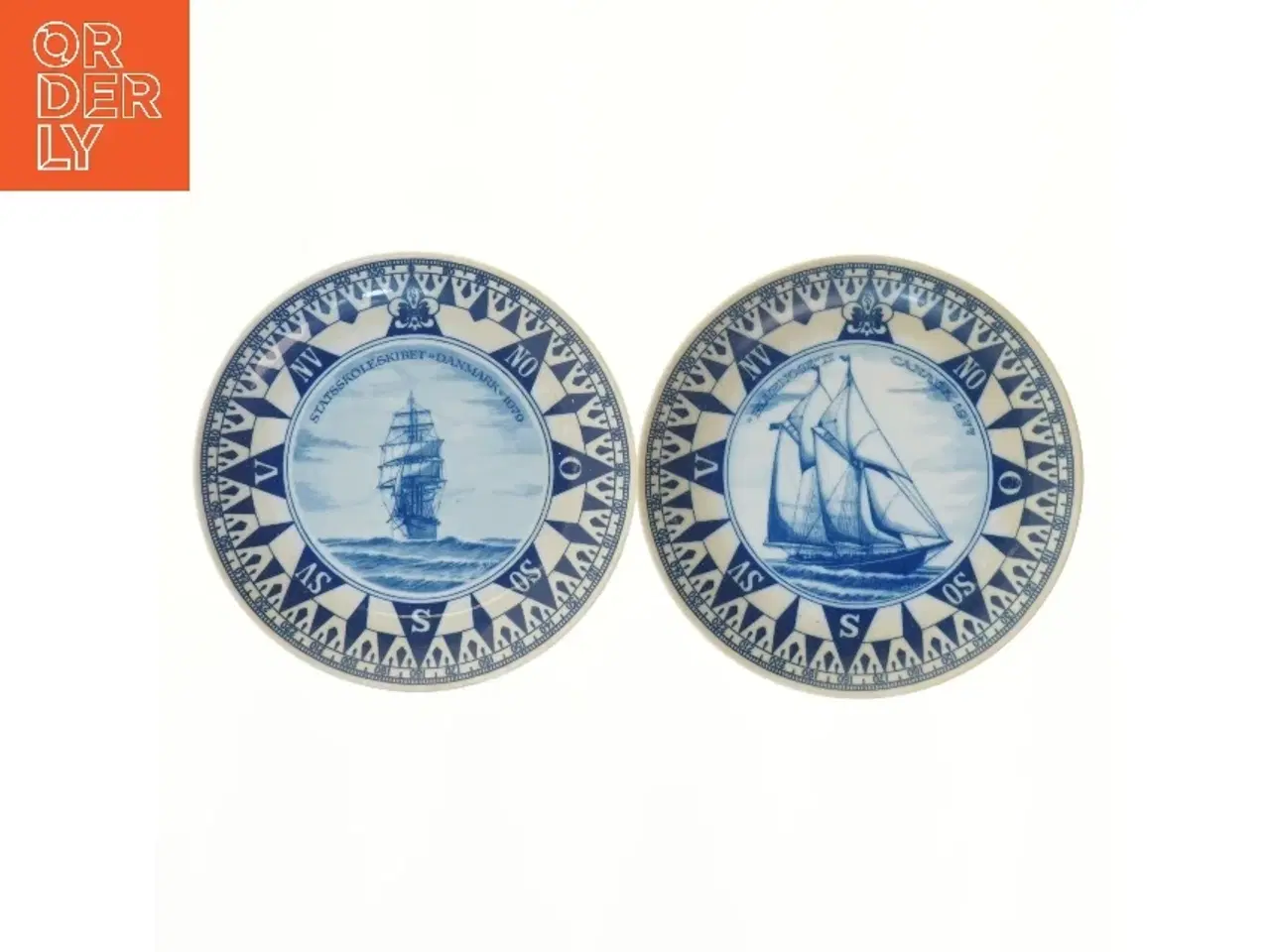 Billede 1 - Blå og hvide dekorative tallerkener med skibsmotiver fra Lise Porcelain (str. Ø 19,5 cm)