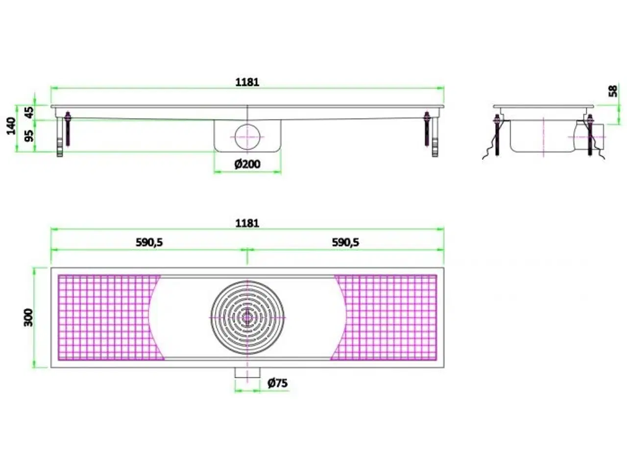 Billede 2 - Bred Gulvrende (300 mm) i AISI 304 Stål