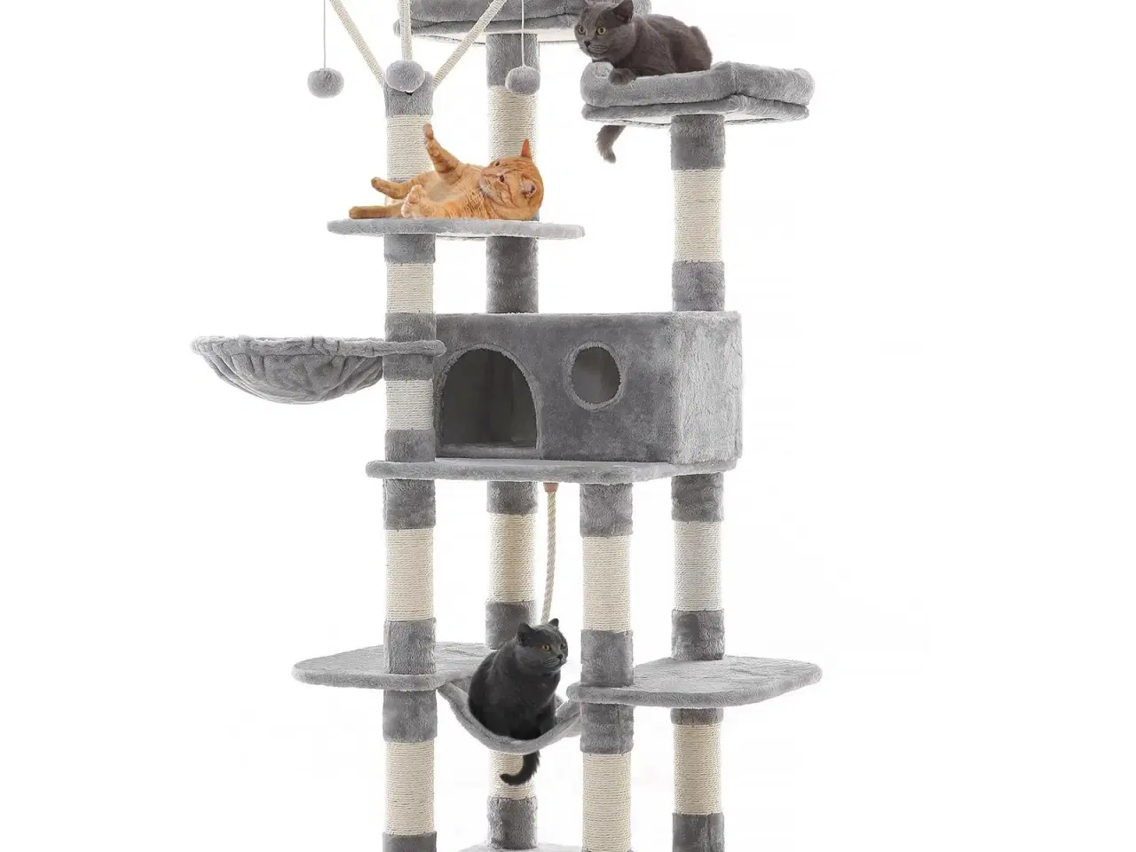 Billede 2 - Klatretræ til kat – FEANDREA, XXL kattetræ med hule, 164 cm, lysegrå