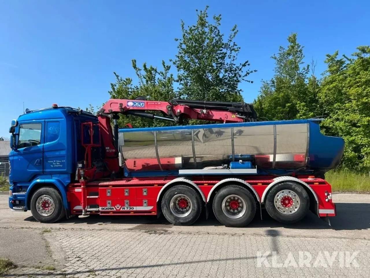 Billede 5 - Lastbil Scania R730 med asfaltlad, kran/grab og kroghejs