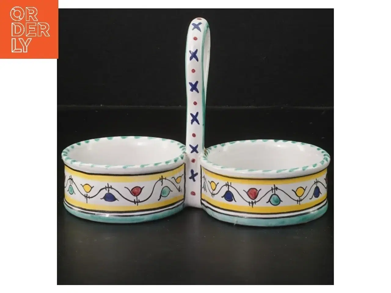 Billede 1 - Keramisk dobbelt skål med håndtag (str. 19,5x9x15 cm)