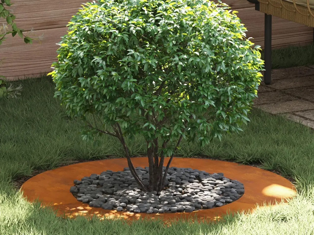 Billede 1 - Flade Træ Ringene 5 stk Brun Ø50 / 80 cm Forvitret stål