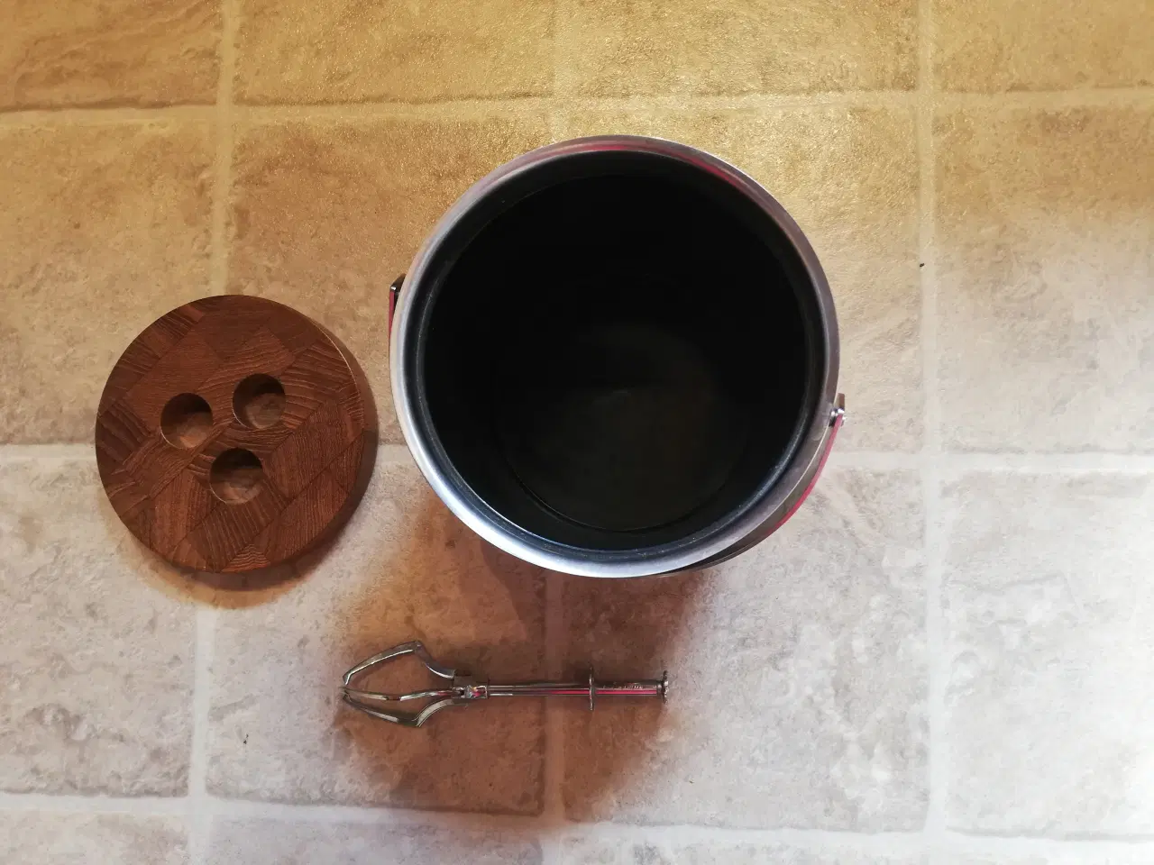 Billede 4 - Stelton isspand med flot trælåg og tang.