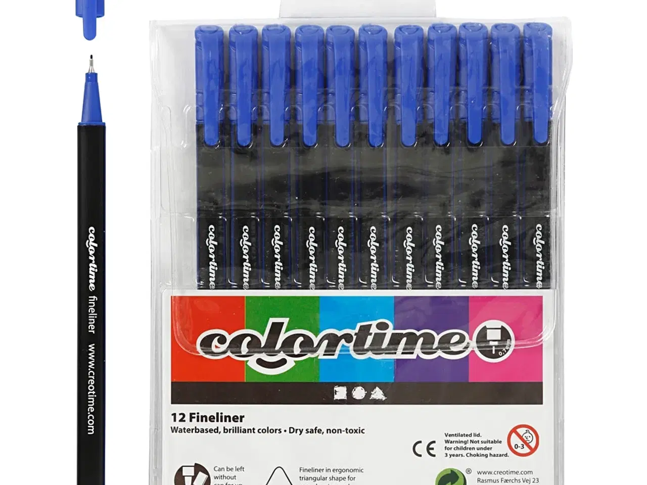 Billede 1 - Colortime Fineliner Tusch, streg 0,6-0,7 mm, mørk blå, 12stk./ 1 pk.