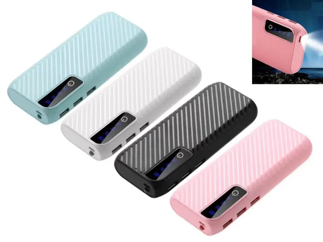 Billede 1 - 4 stk. Powerbank 20.000 mAh, med indbygget lommelygte.