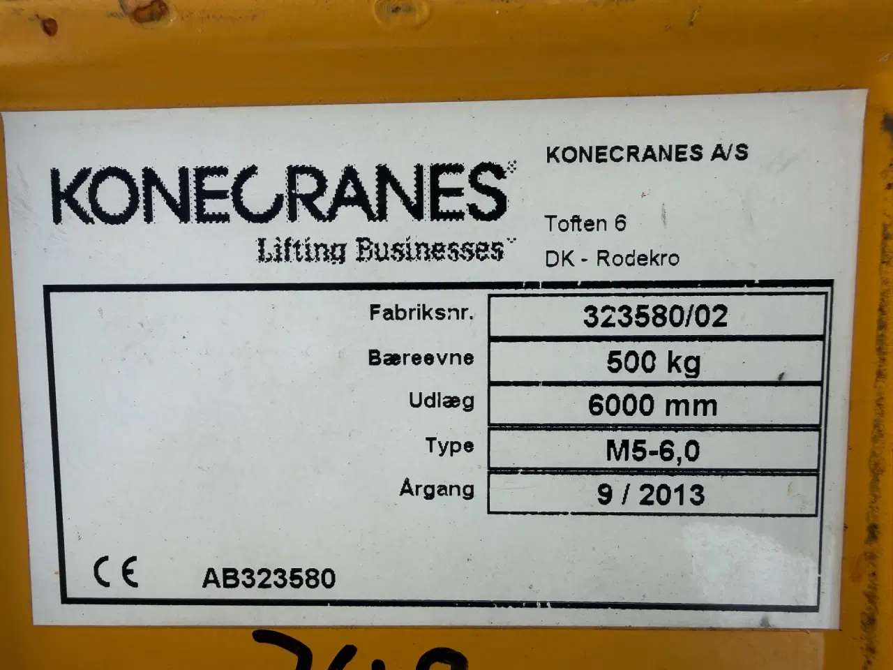 Billede 5 - Søjlesvingkran. 500 kg. Udlæg: 600 cm Højde:750 cm