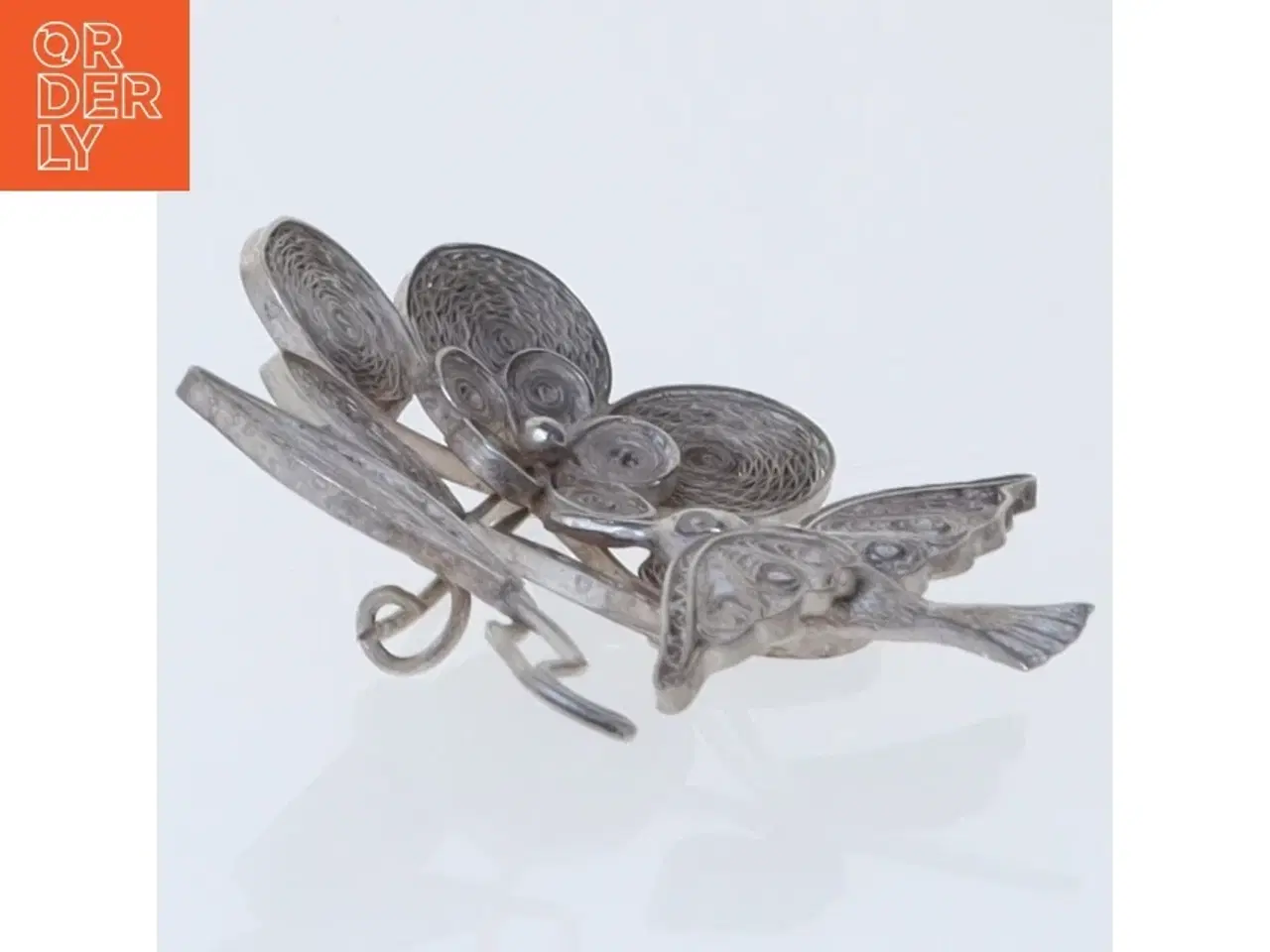 Billede 3 - Dekorativ fuglebroche i sølv (str. 5 cm)