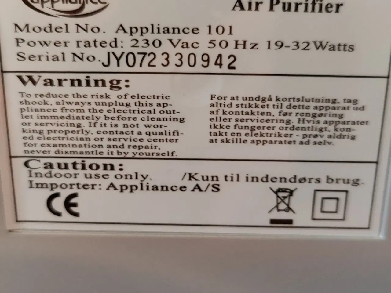 Billede 4 - HEPA Luftrenser med Ioniser. Appliance 101