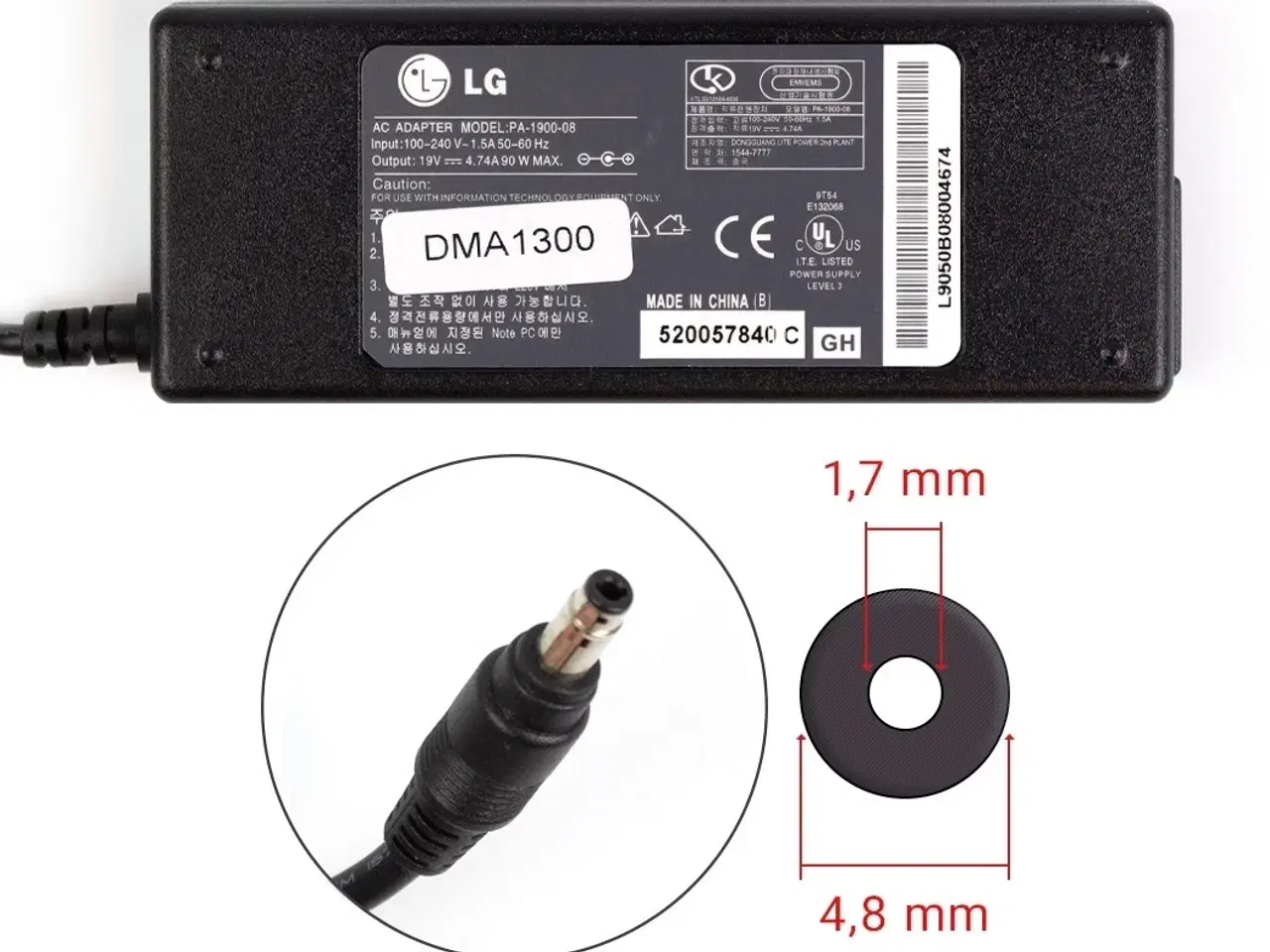 Billede 1 - Lenovo 90W 19V 4.74A strømforsyning med 4.8mm x 1.7mm - Original